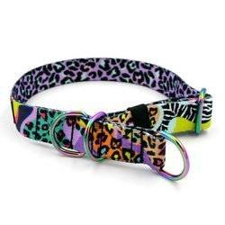 Obroża półzaciskowa Crazy Leopard szeroka na 2 cm, dla małych psów, Holo dodatki