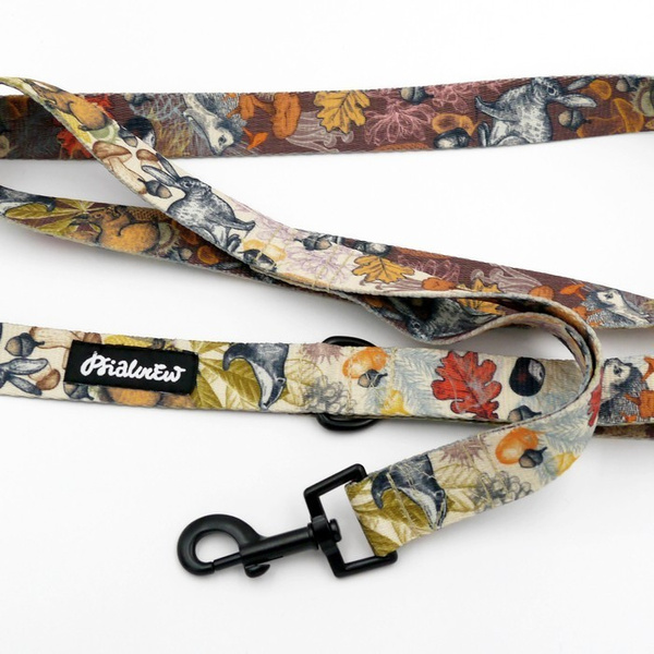 Dog Leash Forest Treasures width 2.5 cm, 1"  wide, black snap hook 6 cm
