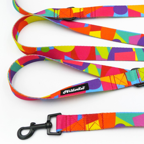 Dog Leash Kaleidoscope width 2.5 cm, 1" wide, snap hook black 6cm