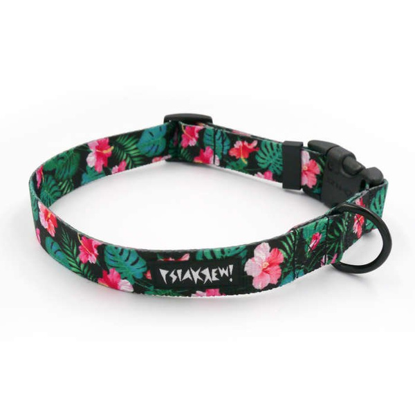 Dog Collar Psiakrew Tropical Monstera 2.5 cm wide, black extras