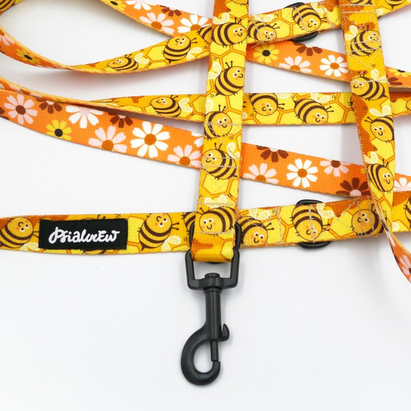 Long Dog Leash Busy Bees Psiakrew width 2 cm (0.78"), black snap hook 6 cm