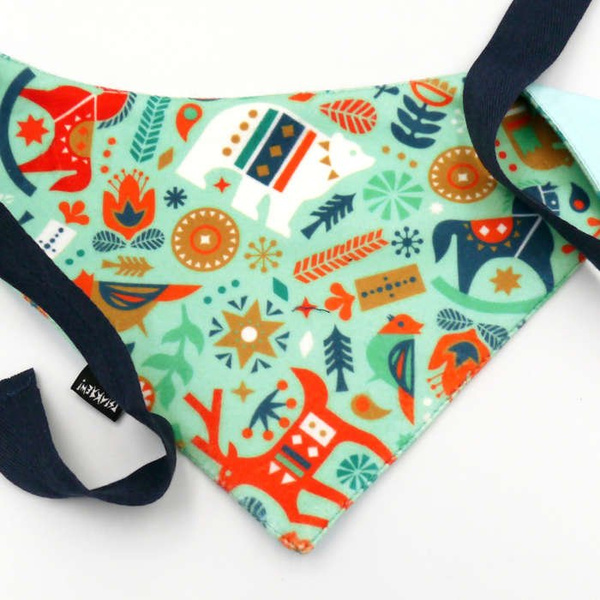 Christmas Dog Bandana Winter Folk Dog handkerchief style to tie around your pet’s neck blue