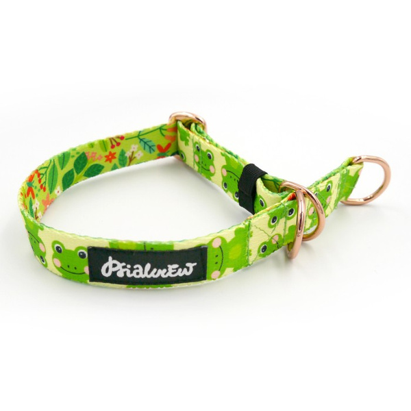 Half-choke collar Green Frogs, 2 cm wide, for small dogs, golden extras