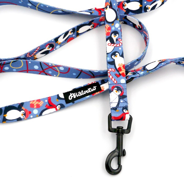 Walking leash for Dog Penguin Winter Psiakrew, width 2 cm, black snap hook 6 cm