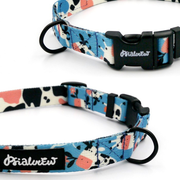 Dog Collar Psiakrew Spotted Cow, 2 cm 0.78" wide, for smaller dogs black extras