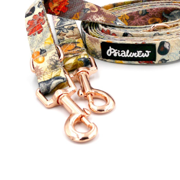 Long Dog Leash Forest Treasures Psiakrew width 2 cm (0.78") wide, rose gold snap hook 6 cm