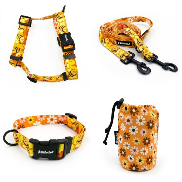 ACCESSORY KIT. Big dog. Busy Bees Psiakrew Series; Collar, Harness, Leash, Sachet for dog treats