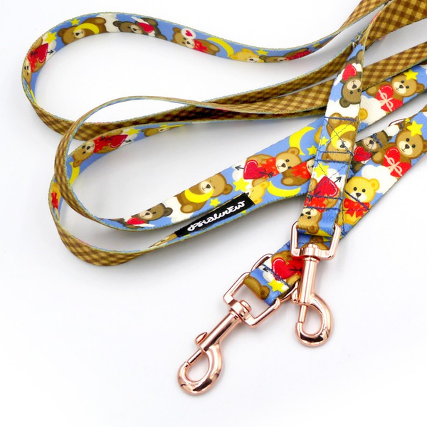 Long Dog Leash Teddy Bear Psiakrew width 2 cm (0.78") wide, rose gold snap hook 6 cm