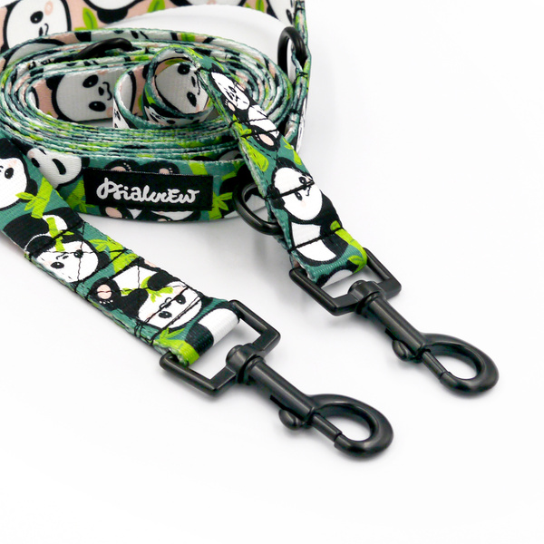 Long Adjustable Dog Leash Bamboo Panda Psiakrew, width 2.5 cm, black snap hook 6 cm