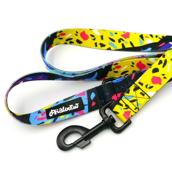 Dog Leash Terrazzo width 2.5 cm, 1" wide, big black snap hook 8 cm