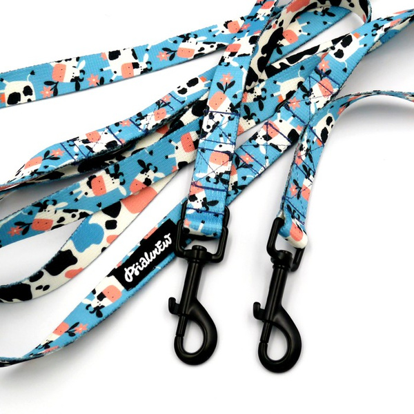 Long Dog Leash Spotted Cow width 2 cm (0.78") wide, , black snap hook