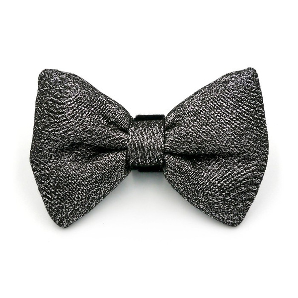 Shimmering silver and black bow tie for a dog; carnival New Year's Eve decorative bow Psiakrew