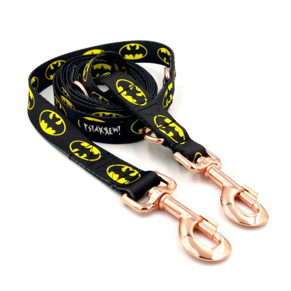 Dog Leash Batdog width 2.5 cm, 1" wide, pink gold, big snap hook 8 cm
