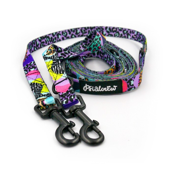 Long adjustable dog leash for small dogs, Crazy Leopard Psiakrew, 1.5 cm, black snap hook 6 cm