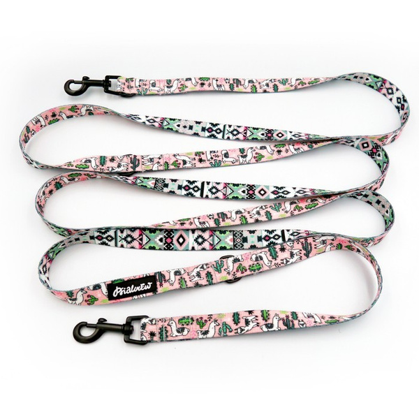 Long Dog Leash Llama Pink, width 2 cm (0.78") wide, black snap hook 6 cm