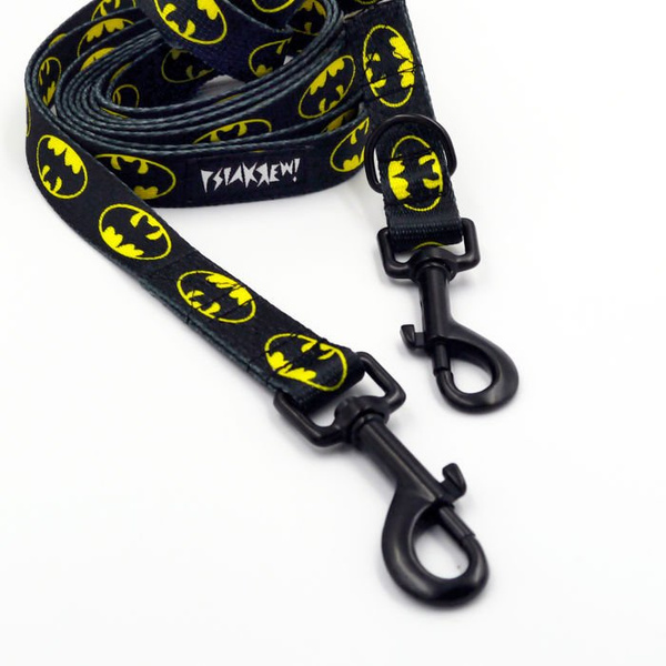 Long Dog Leash Bat Dog width 2 cm (0.78")  wide, black snap hook 7 cm