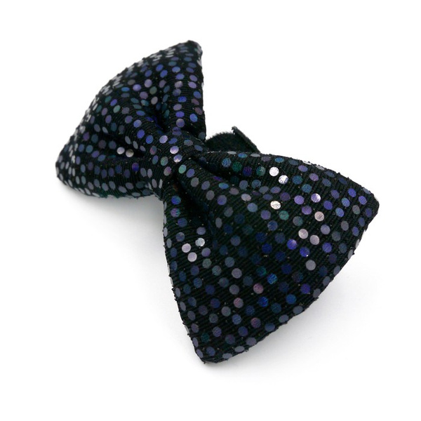 Black disco party shimmering, glossy bow tie for a dog; carnival New Year's Eve decorative bow Psiakrew