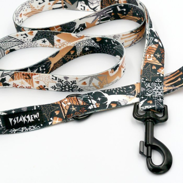 Dog Leash Deer Calls width 2.5 cm, 1" wide, big black snap hook 8 cm