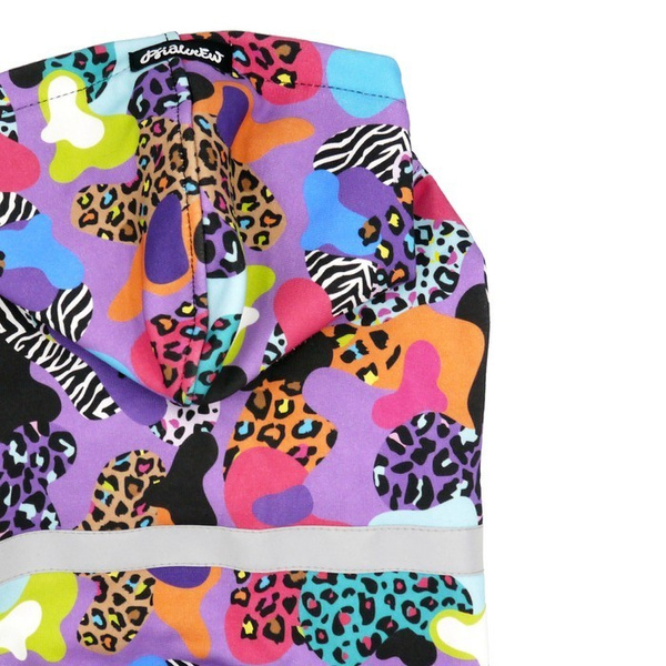 Dog Hoodie Crazy Leopard Psiakrew, reflective inserts, frogs print