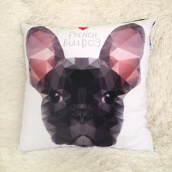 French Bulldog Pillow Decorative Cushion Geometric Frenchie Black, Psiakrew