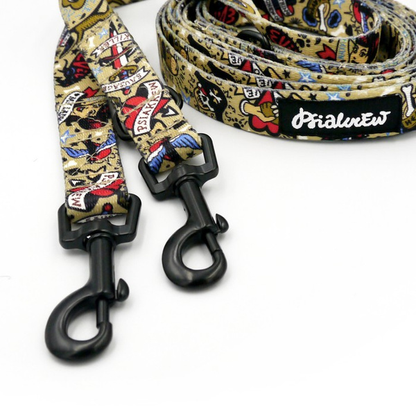 Hundeleine Dog Tattoo Flash Psiakrew Breite 2 cm, schwarzer Karabinerhaken 6 cm