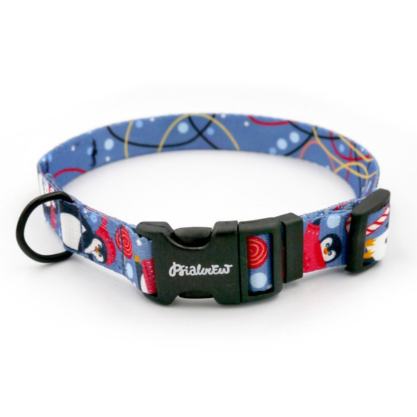 Dog Collar Penguin Winter Psiakrew, 2 cm 0.78"  wide, for smaller dogs black extras