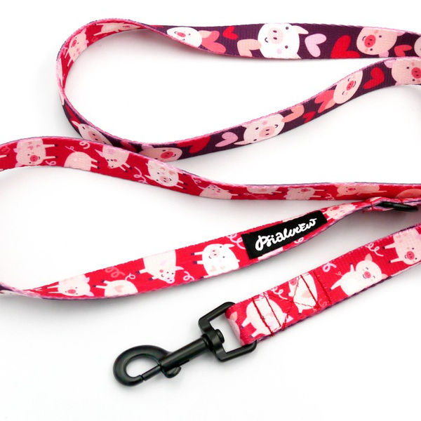 Laufleine für Hund Piggy in Love Psiakrew, Breite 2 cm, schwarzer Karabinerhaken 6 cm