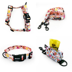 ZUBEHÖRSATZ. Mittlerer Hund. Hot Sweetness Psiakrew - Serie; Halsband, Geschirr, Leine, Etui für Kotbeutel