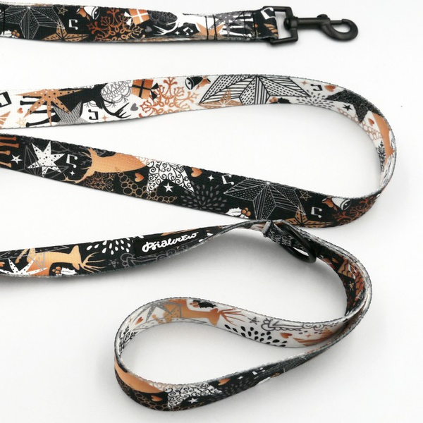 Dog Leash Deer Calls Psiakrew width 2.5 cm, 1" wide, black snap hook 6 cm