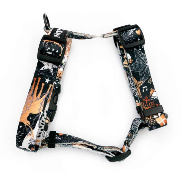 Szelki dla Psa Guardy Deer Calls, świąteczny wzór, dla mniejszych psów, 2 cm, czarne okucia