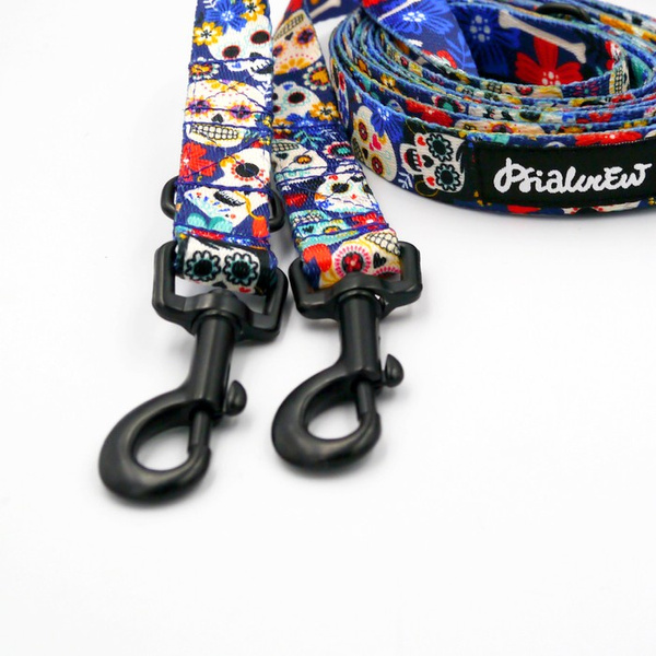 Long Dog Leash Día de los Muertos Psiakrew width 2 cm (0.78"), black snap hook 6 cm