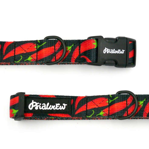 Dog Collar Psiakrew Red Hot Chili, 2 cm 0.78" wide, for smaller dogs black extras
