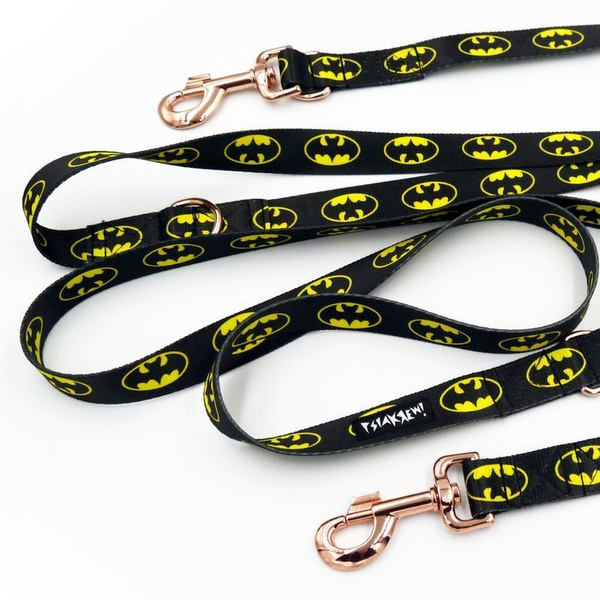 Dog Leash Batdog width 2.5 cm, 1" wide, pink gold, big snap hook 8 cm