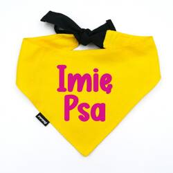 Bandana z imieniem Psa Psiakrew, personalizowana chusteczka żółta apaszka różowy napis