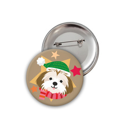 Przypinka Świąteczna Pies Shih Tzu Psiakrew Button Badzyk 25mm