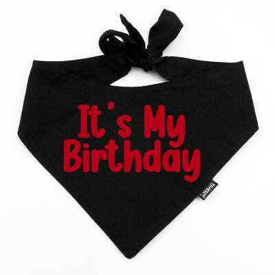 Bandana IT'S MY BIRTHDAY Psiakrew, personalizowana wiązana chusteczka, czarna bandana apaszka 