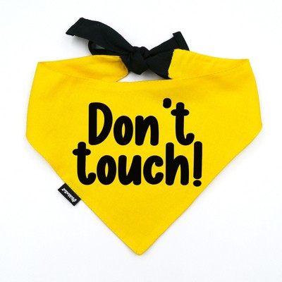 Bandana dla Psa DON'T TOUCH! Psiakrew, personalizowana wiązana chusteczka, żółta apaszka