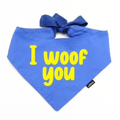 Bandana dla psa I WOOF YOU Psiakrew, personalizowana wiązana chusteczka, niebieska bandana apaszka 