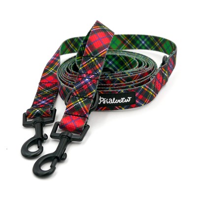 Smycz Dla Psa Przepinana w szkocką kratę Tartan Psiakrew, 2,5 cm, karabińczyk 6cm czarny